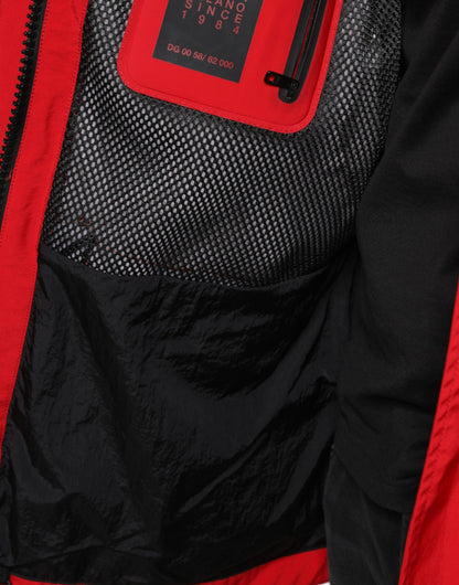 Dolce &amp; Gabbana Red Nylon Hooded Men Full Zip Parka Jacket