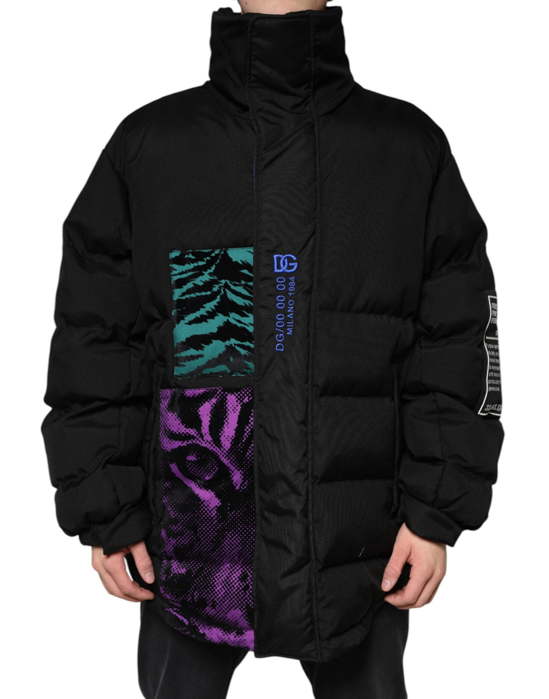 Dolce &amp;amp; Gabbana Svart Nylon Puffer Herrjacka med Hel Dragkedja