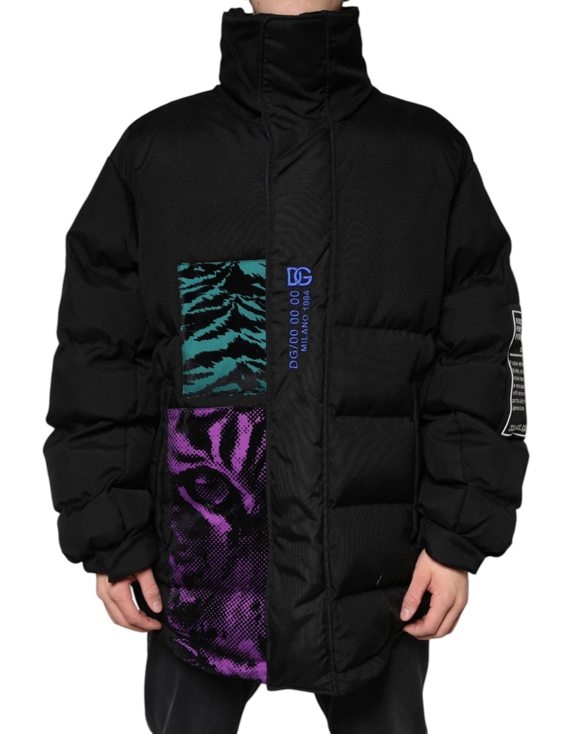 Dolce &amp; Gabbana Black Nylon Puffer Men Full Zip Jacket