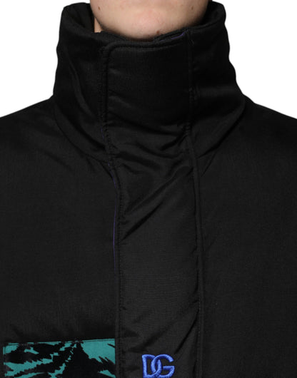 Dolce &amp; Gabbana Black Nylon Puffer Men Full Zip Jacket