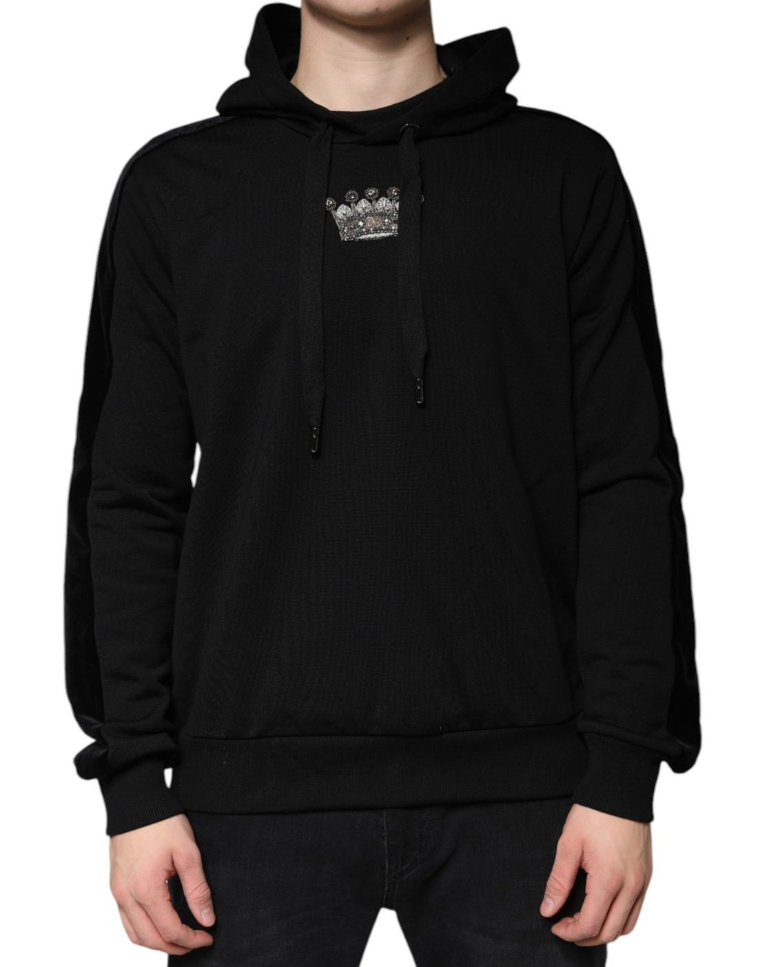 Dolce &amp; Gabbana Black Crown Cotton Hooded Sweatshirt Sweater