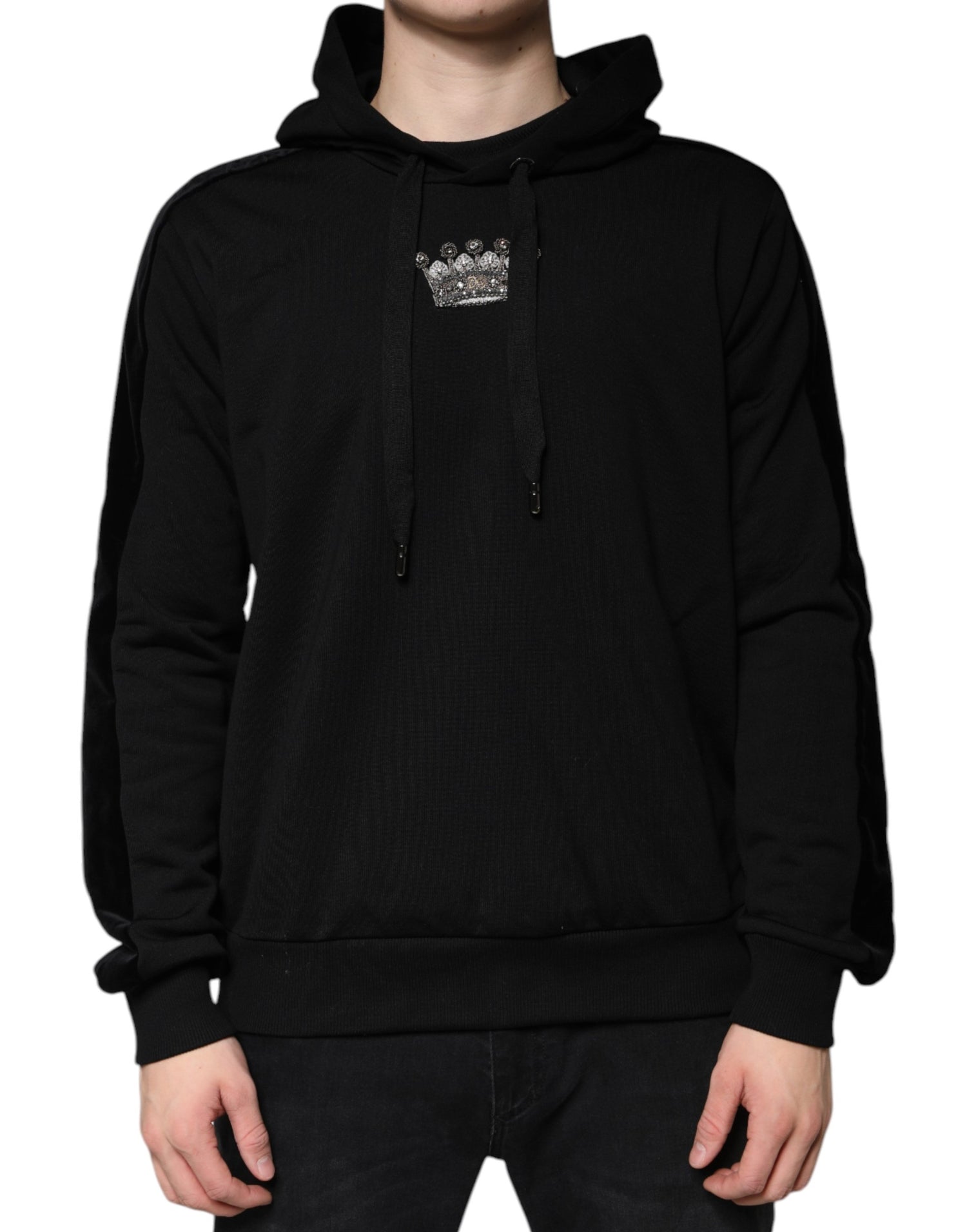 Dolce &amp; Gabbana Black Crown Cotton Hooded Sweatshirt Sweater