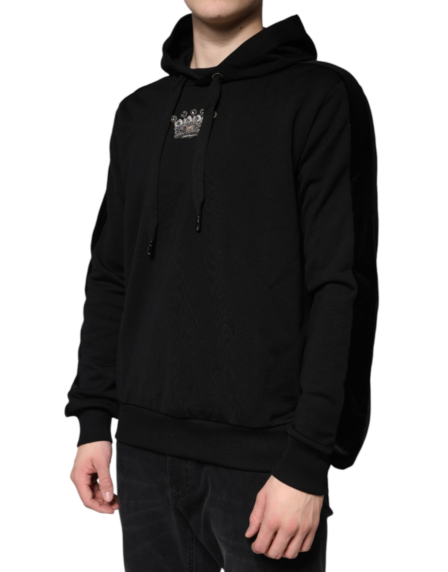 Dolce &amp; Gabbana Black Crown Cotton Hooded Sweatshirt Sweater