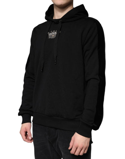 Dolce &amp; Gabbana Black Crown Cotton Hooded Sweatshirt Sweater