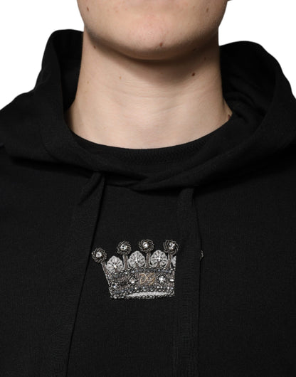 Dolce &amp; Gabbana Black Crown Cotton Hooded Sweatshirt Sweater
