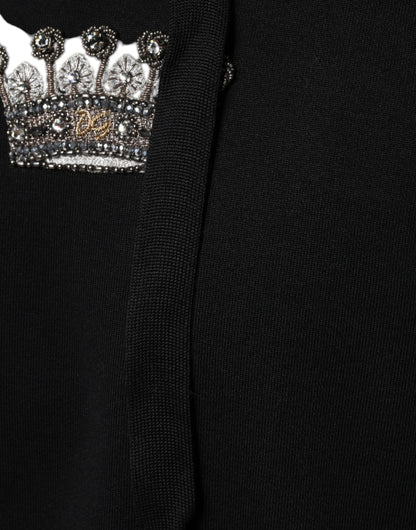 Dolce &amp; Gabbana Black Crown Cotton Hooded Sweatshirt Sweater