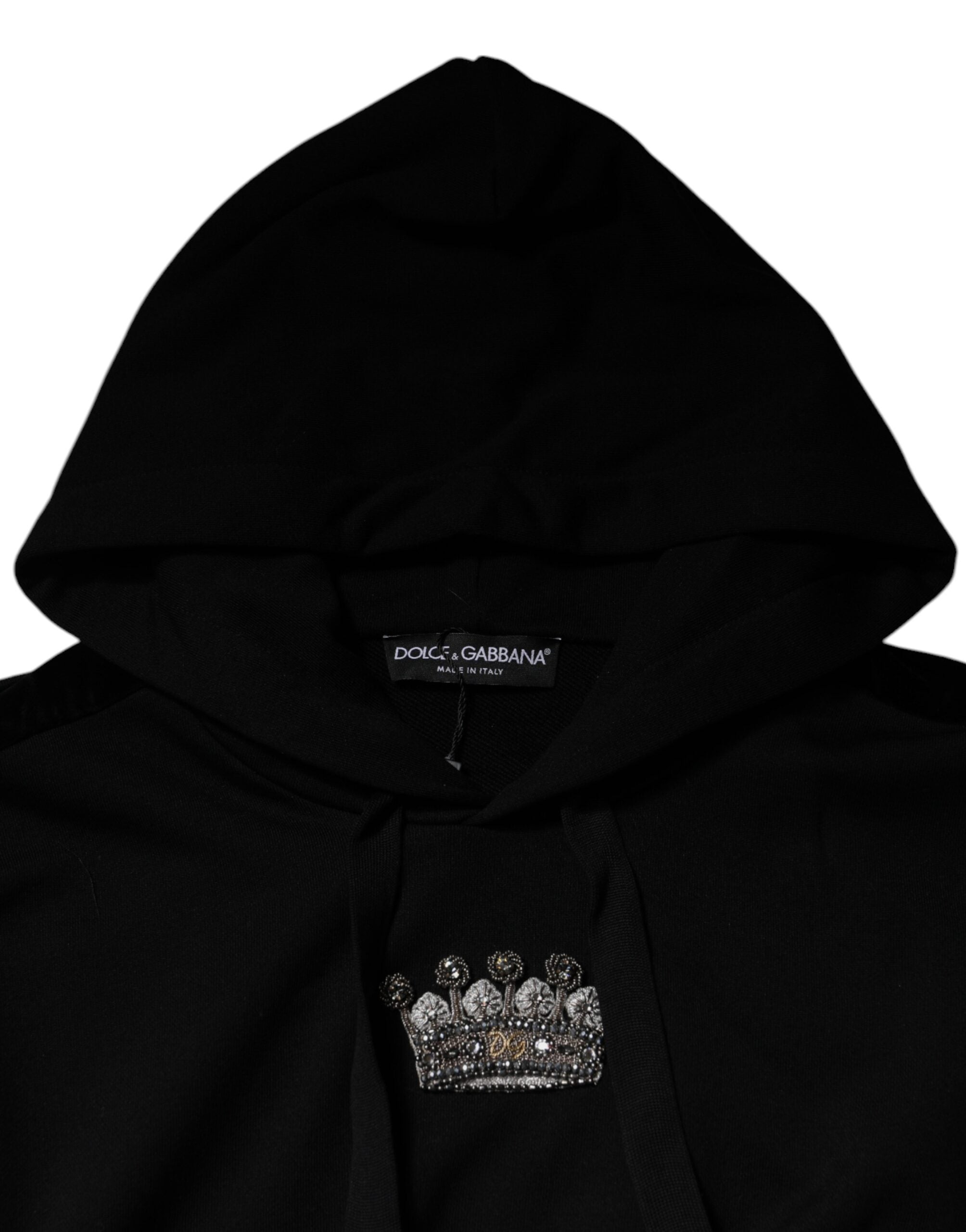 Dolce &amp; Gabbana Black Crown Cotton Hooded Sweatshirt Sweater
