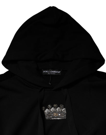 Dolce &amp; Gabbana Black Crown Cotton Hooded Sweatshirt Sweater