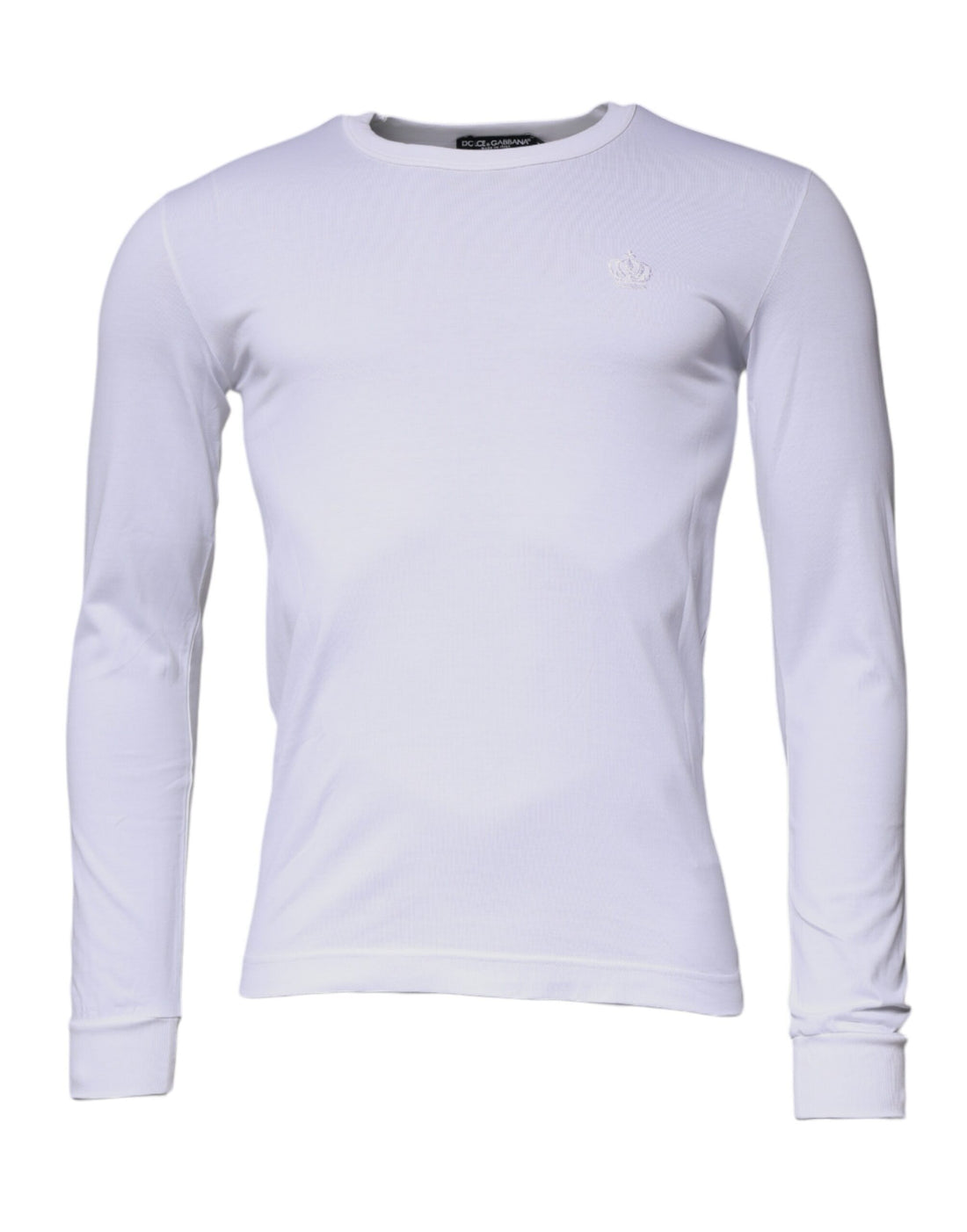 Dolce &amp; Gabbana White Crown Crew Neck Cotton Pullover Sweater