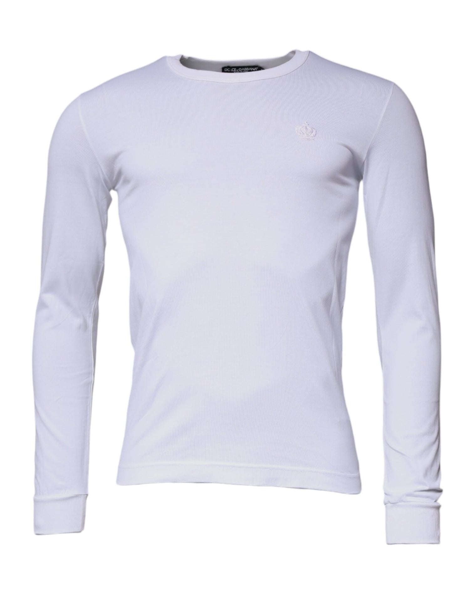 Dolce &amp; Gabbana White Crown Crew Neck Cotton Pullover Sweater