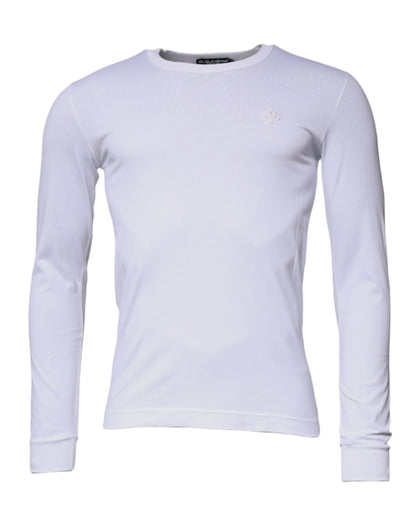 Dolce &amp; Gabbana White Crown Crew Neck Cotton Pullover Sweater