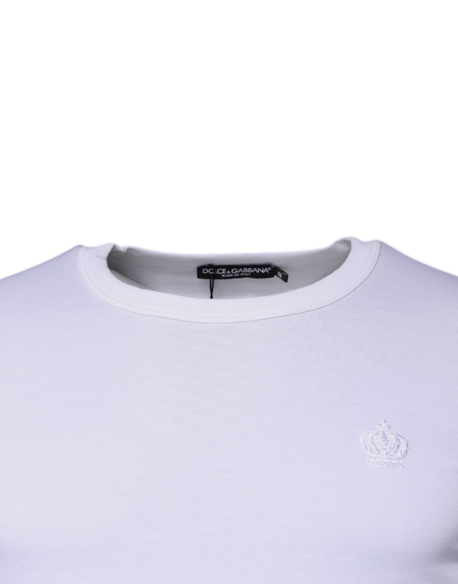 Dolce &amp; Gabbana White Crown Crew Neck Cotton Pullover Sweater