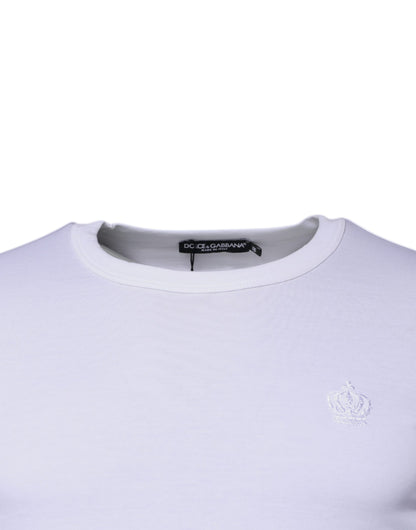 Dolce &amp; Gabbana White Crown Crew Neck Cotton Pullover Sweater