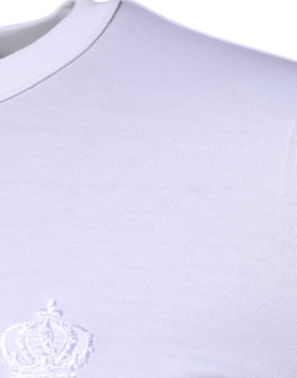 Dolce &amp; Gabbana White Crown Crew Neck Cotton Pullover Sweater
