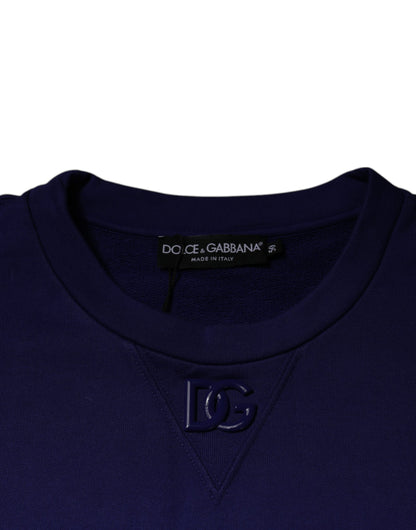Dolce &amp; Gabbana Blue Cotton Crew Neck Men Pullover Sweater