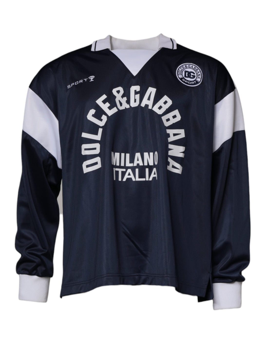 Dolce &amp; Gabbana Blue Logo Jersey Collared Pullover Sweater