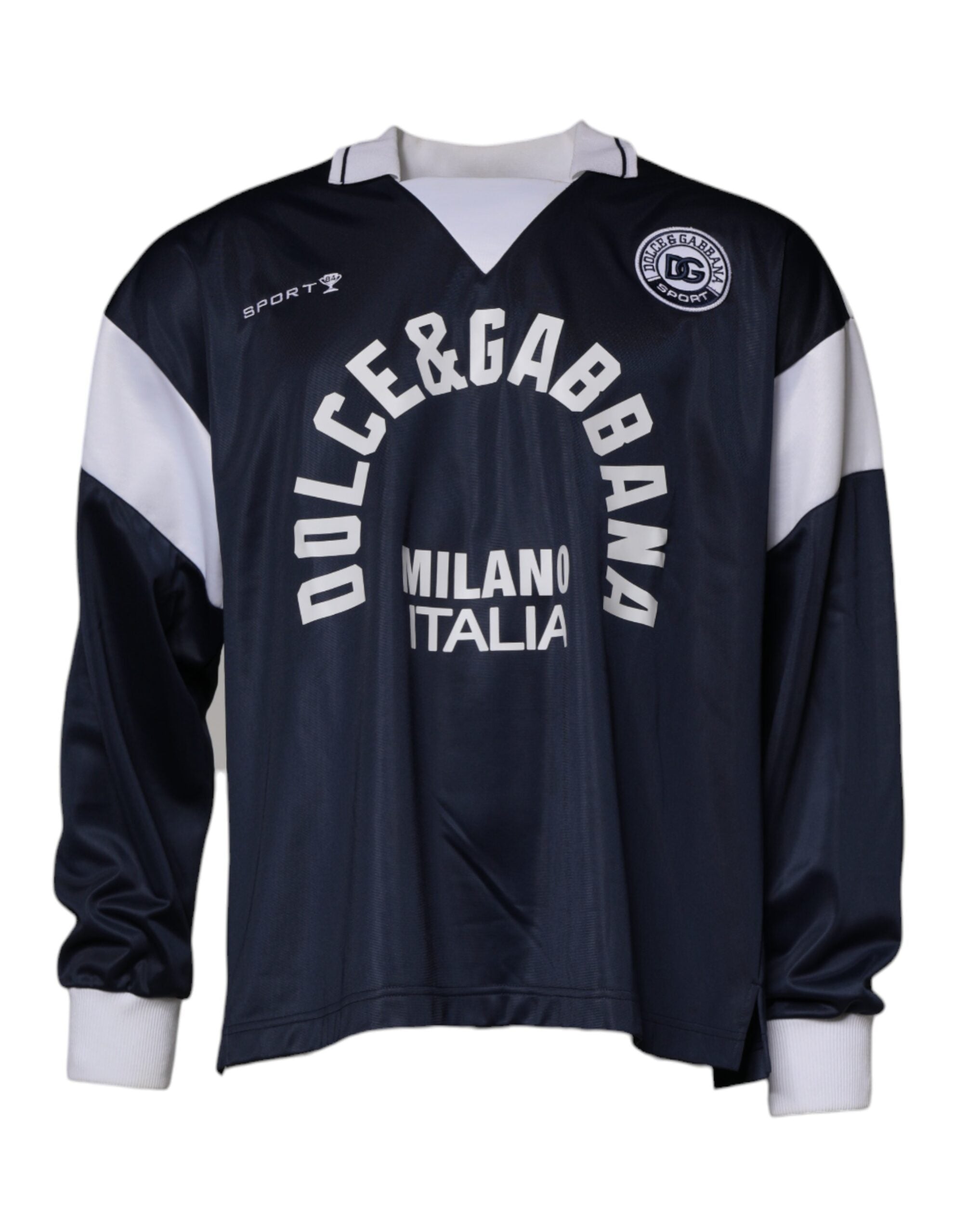 Dolce &amp; Gabbana Blue Logo Jersey Collared Pullover Sweater