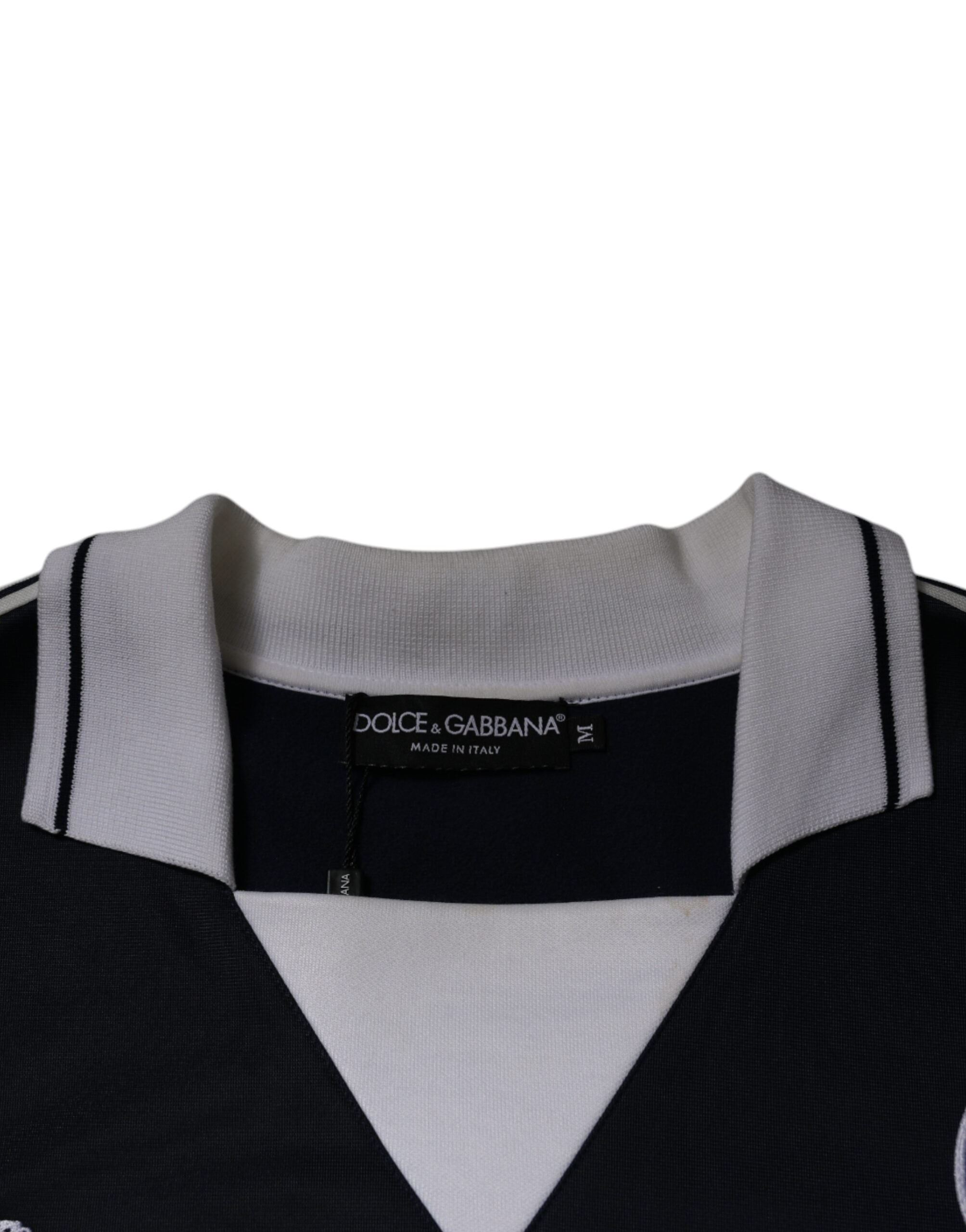 Dolce &amp; Gabbana Blue Logo Jersey Collared Pullover Sweater