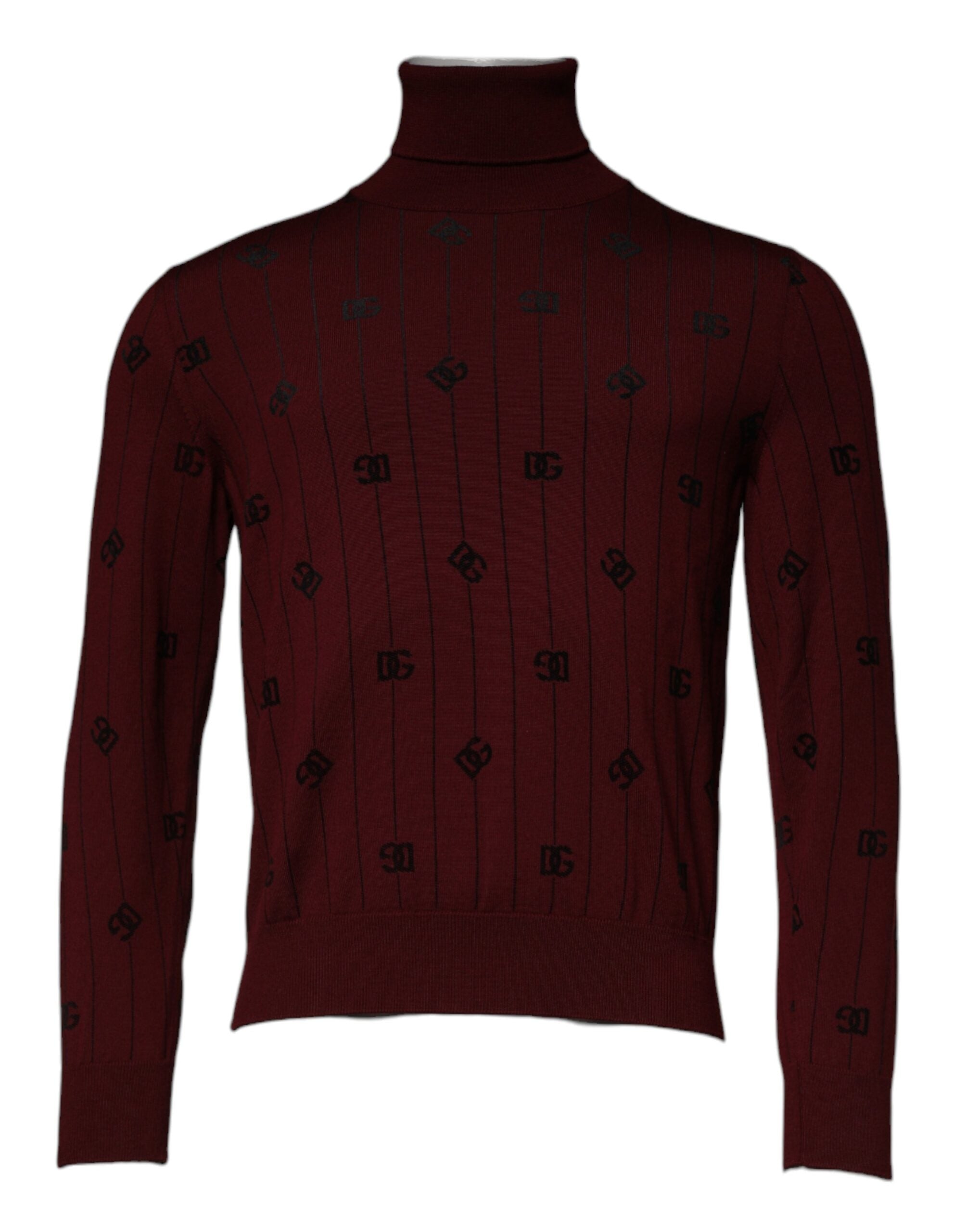 Dolce &amp; Gabbana Maroon Monogram Turtleneck Pullover Sweater