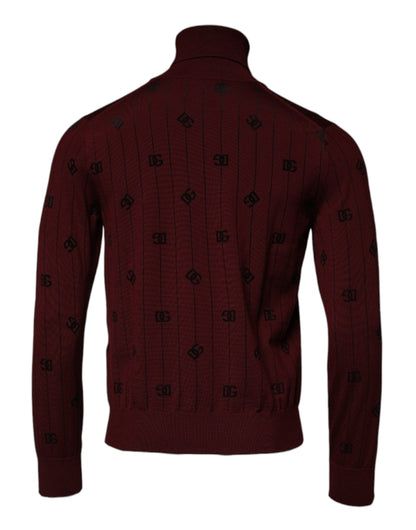 Dolce &amp; Gabbana Maroon Monogram Turtleneck Pullover Sweater