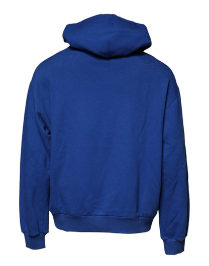 Dolce &amp; Gabbana Blue Logo Print Hooded Sweatshirt Sweater