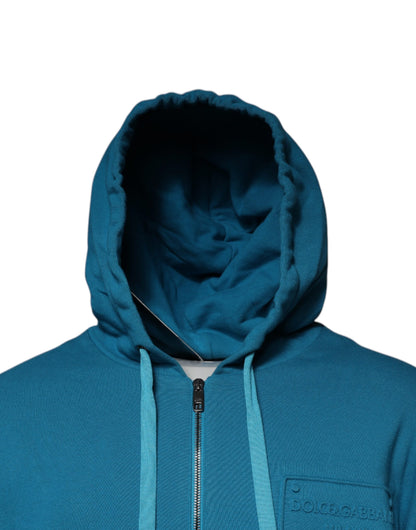 Dolce &amp; Gabbana Blue Logo Cotton Hooded Sweatshirt Sweater