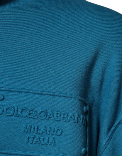 Dolce &amp; Gabbana Blue Logo Cotton Hooded Sweatshirt Sweater