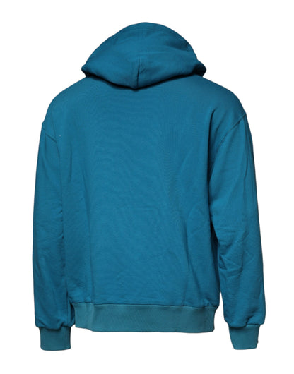 Dolce &amp; Gabbana Blue Logo Cotton Hooded Sweatshirt Sweater