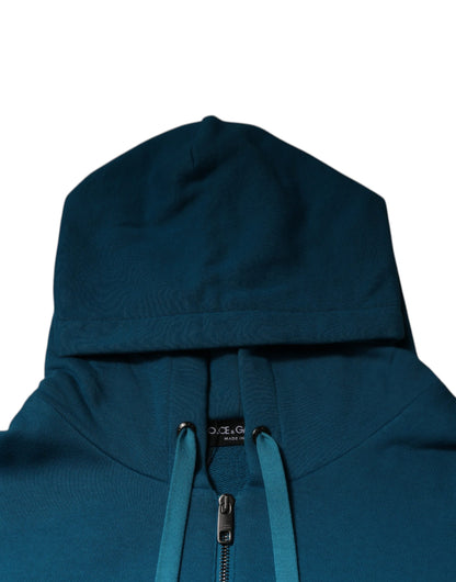 Dolce &amp; Gabbana Blue Logo Cotton Hooded Sweatshirt Sweater
