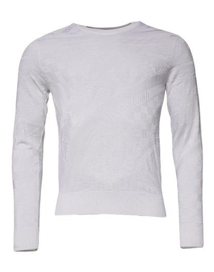Dolce &amp; Gabbana White Silk Crew Neck Men Pullover Sweater