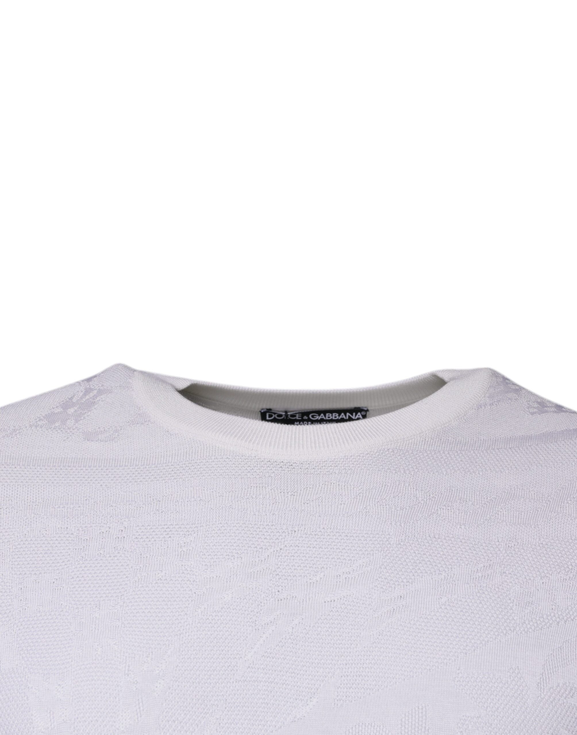 Dolce &amp; Gabbana White Silk Crew Neck Men Pullover Sweater