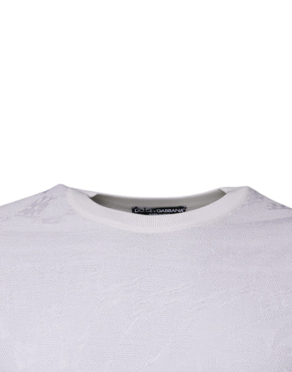 Dolce &amp; Gabbana White Silk Crew Neck Men Pullover Sweater
