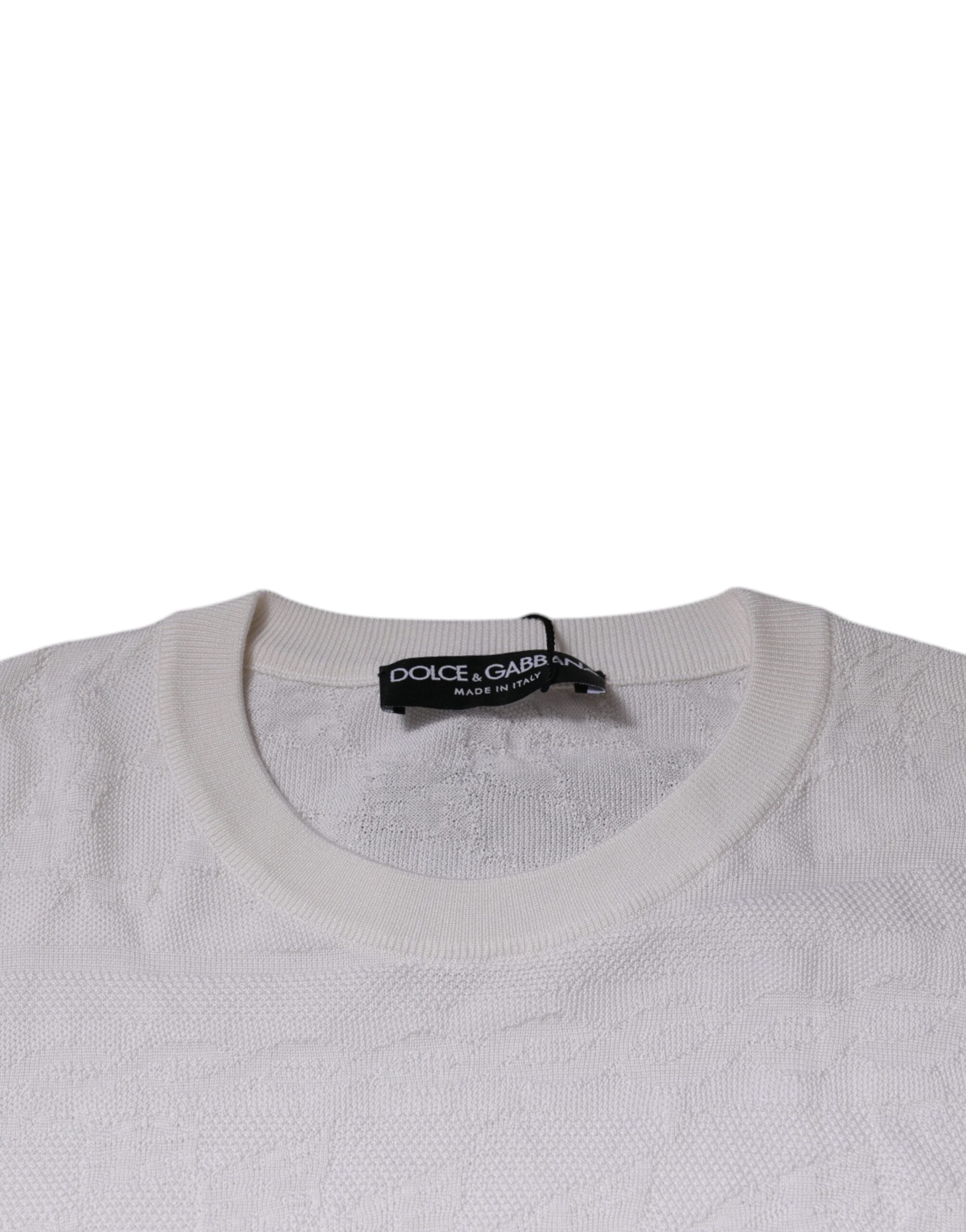 Dolce &amp; Gabbana White Silk Crew Neck Men Pullover Sweater