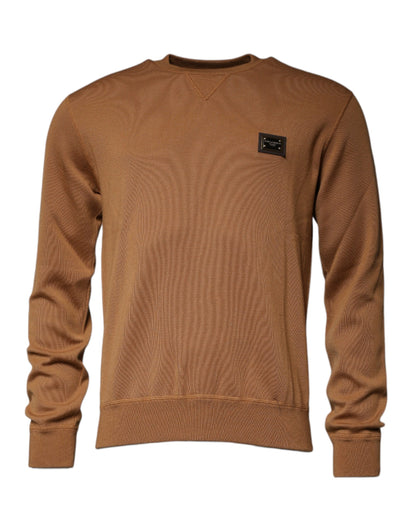 Dolce &amp; Gabbana Brown Logo Plaque Crew Neck Pullover Sweater