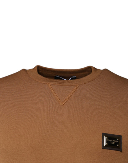 Dolce &amp; Gabbana Brown Logo Plaque Crew Neck Pullover Sweater