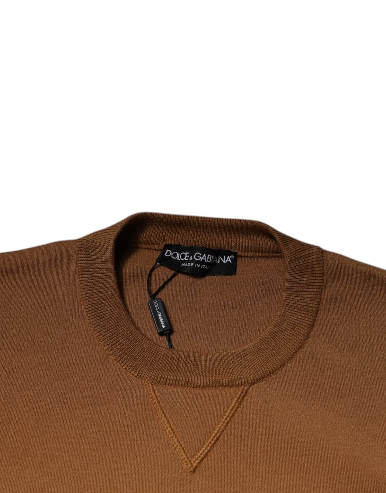 Dolce &amp; Gabbana Brown Logo Plaque Crew Neck Pullover Sweater