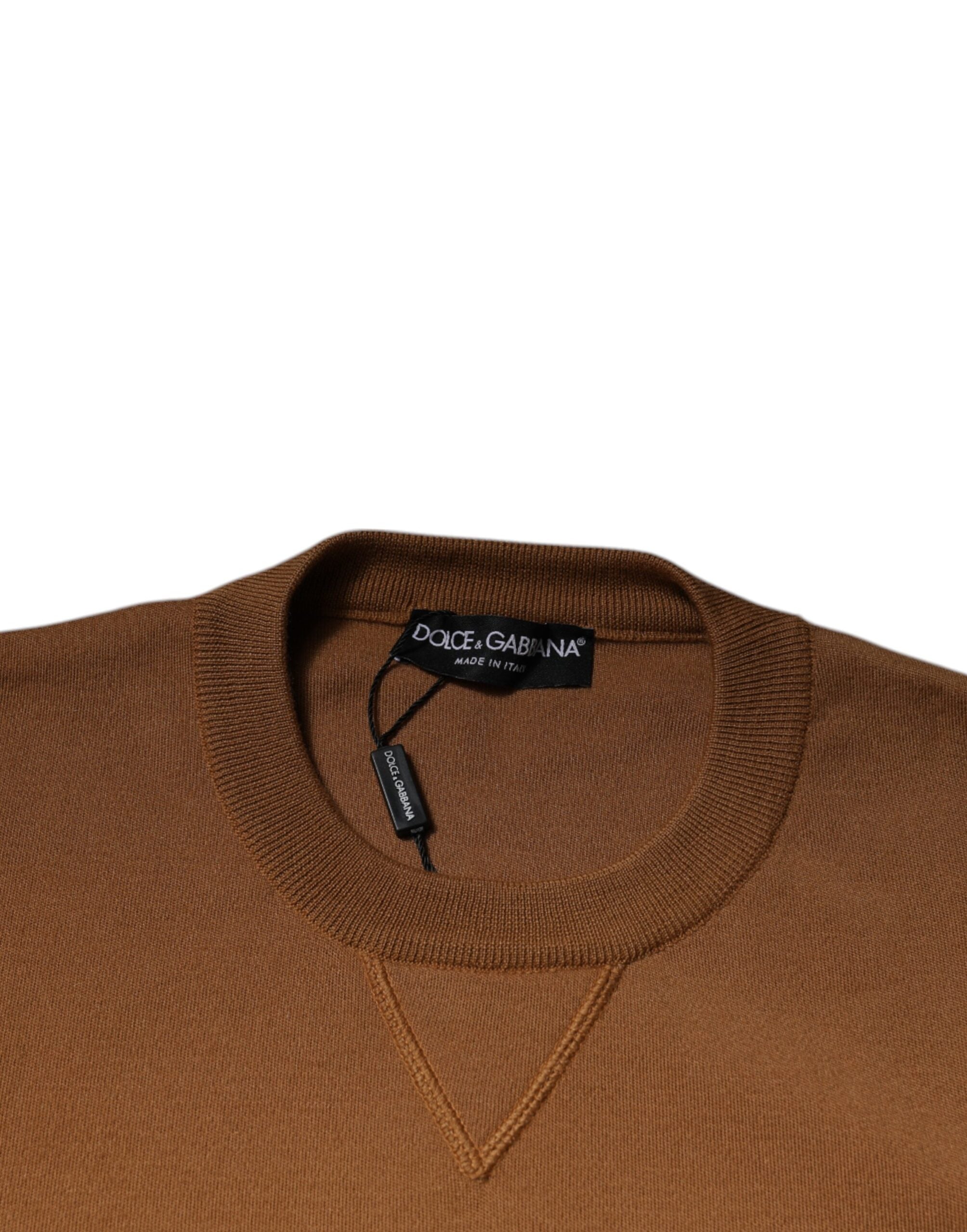 Dolce &amp; Gabbana Brown Logo Plaque Crew Neck Pullover Sweater