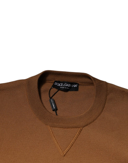 Dolce &amp; Gabbana Brown Logo Plaque Crew Neck Pullover Sweater