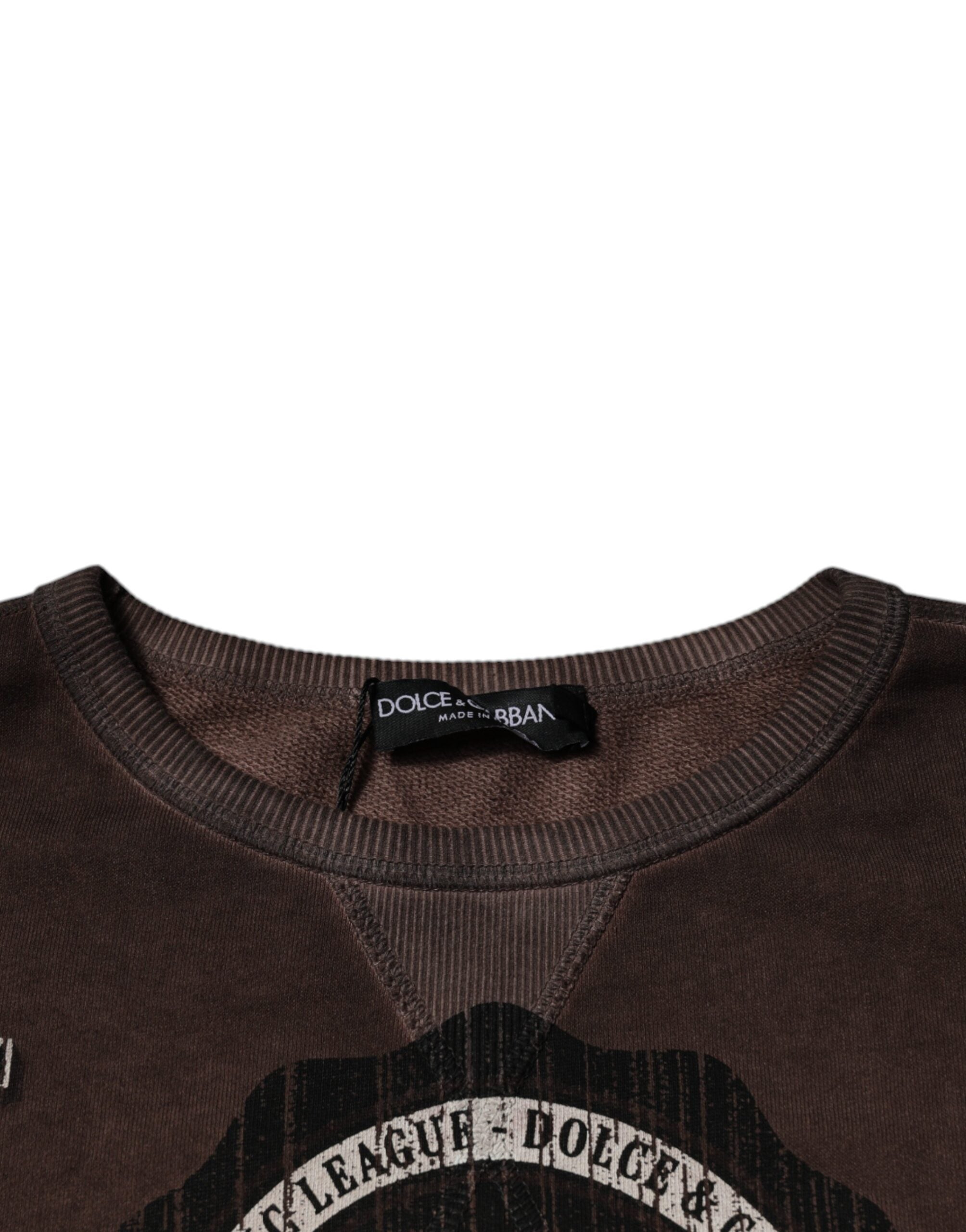 Dolce &amp; Gabbana Brown Logo Print Crew Neck Pullover Sweater