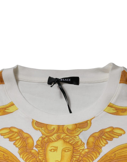 Versace Vit Medusa-tryckt bomulls-t-shirt med rund hals