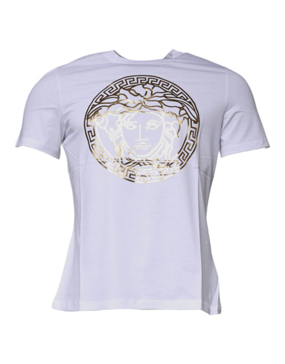 Versace Vit Medusa-tryckt bomulls-t-shirt med rund hals