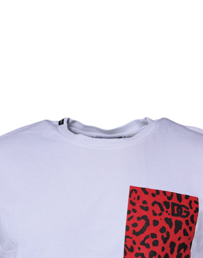 Dolce &amp; Gabbana White Red Leopard Cotton Crew Neck T-shirt