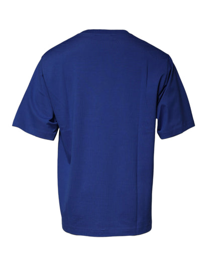 Dolce &amp;amp; Gabbana Blå Logotyptryck Bomull Herr T-shirt Rund Hals