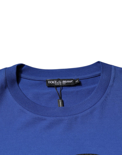 Dolce &amp;amp; Gabbana Blå Logotyptryck Bomull Herr T-shirt Rund Hals