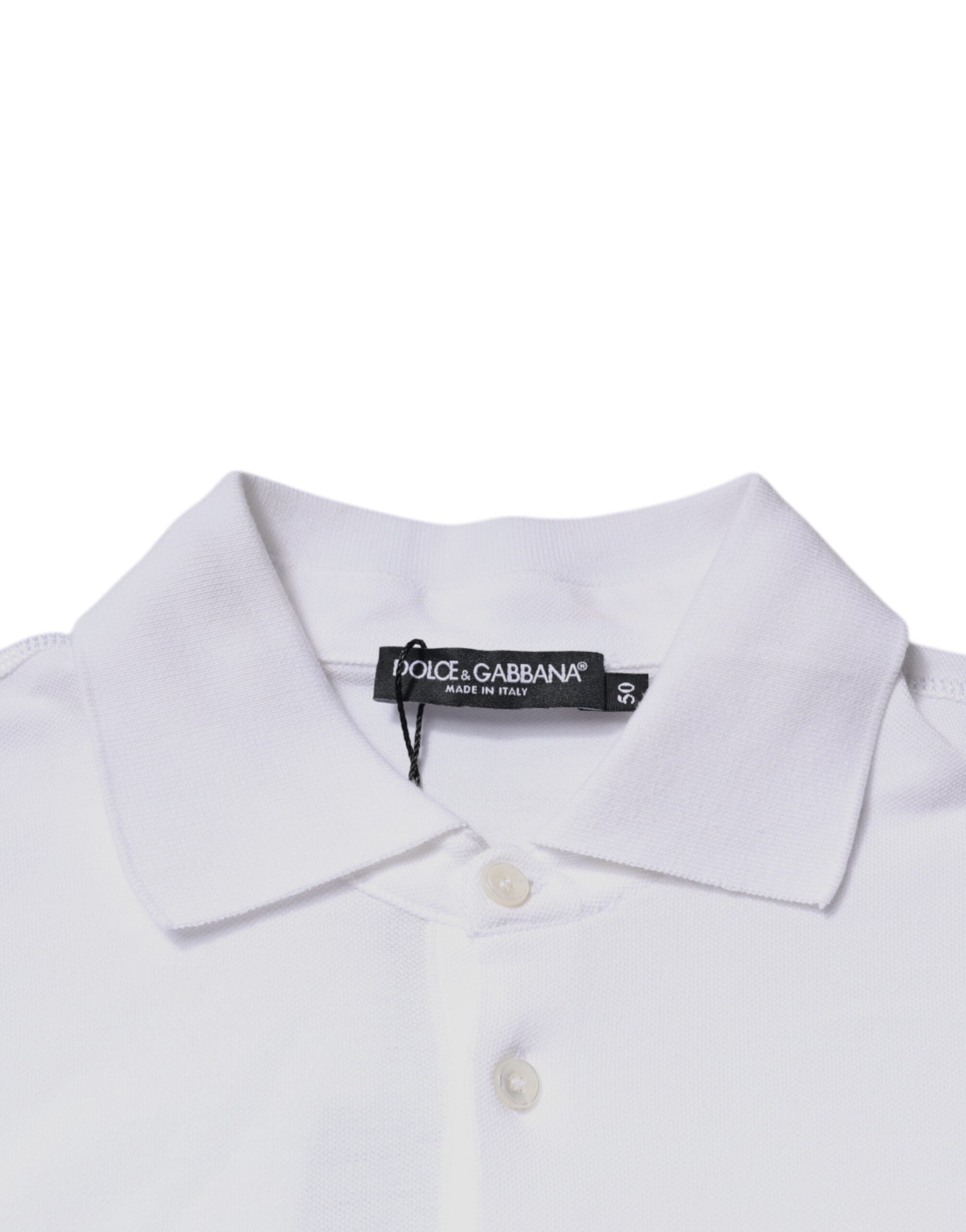 Dolce &amp;amp; Gabbana Vit bomullspolo med logotyp och krage