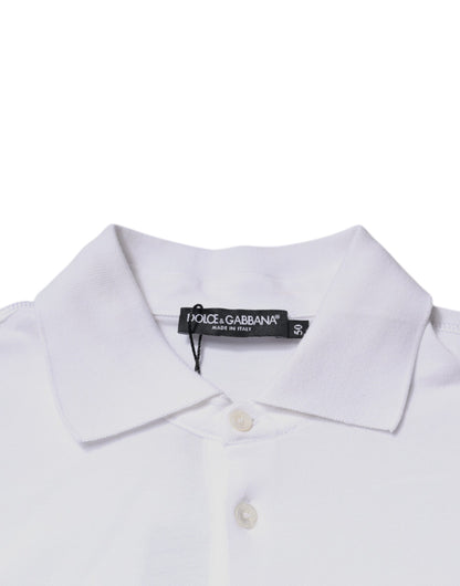 Dolce &amp;amp; Gabbana Vit bomullspolo med logotyp och krage
