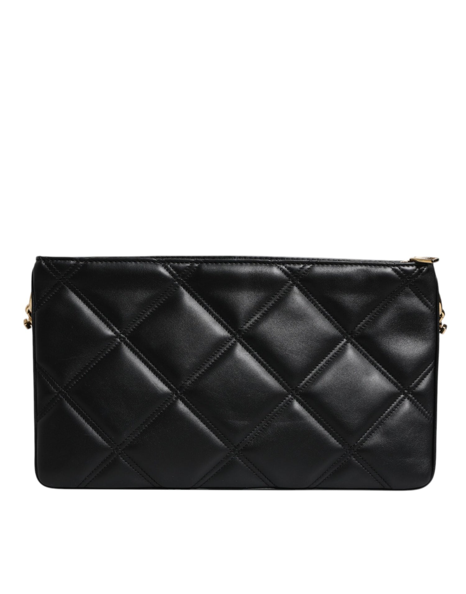 Dolce &amp; Gabbana Black Leather Crystal Embellished Logo Shoulder Bag