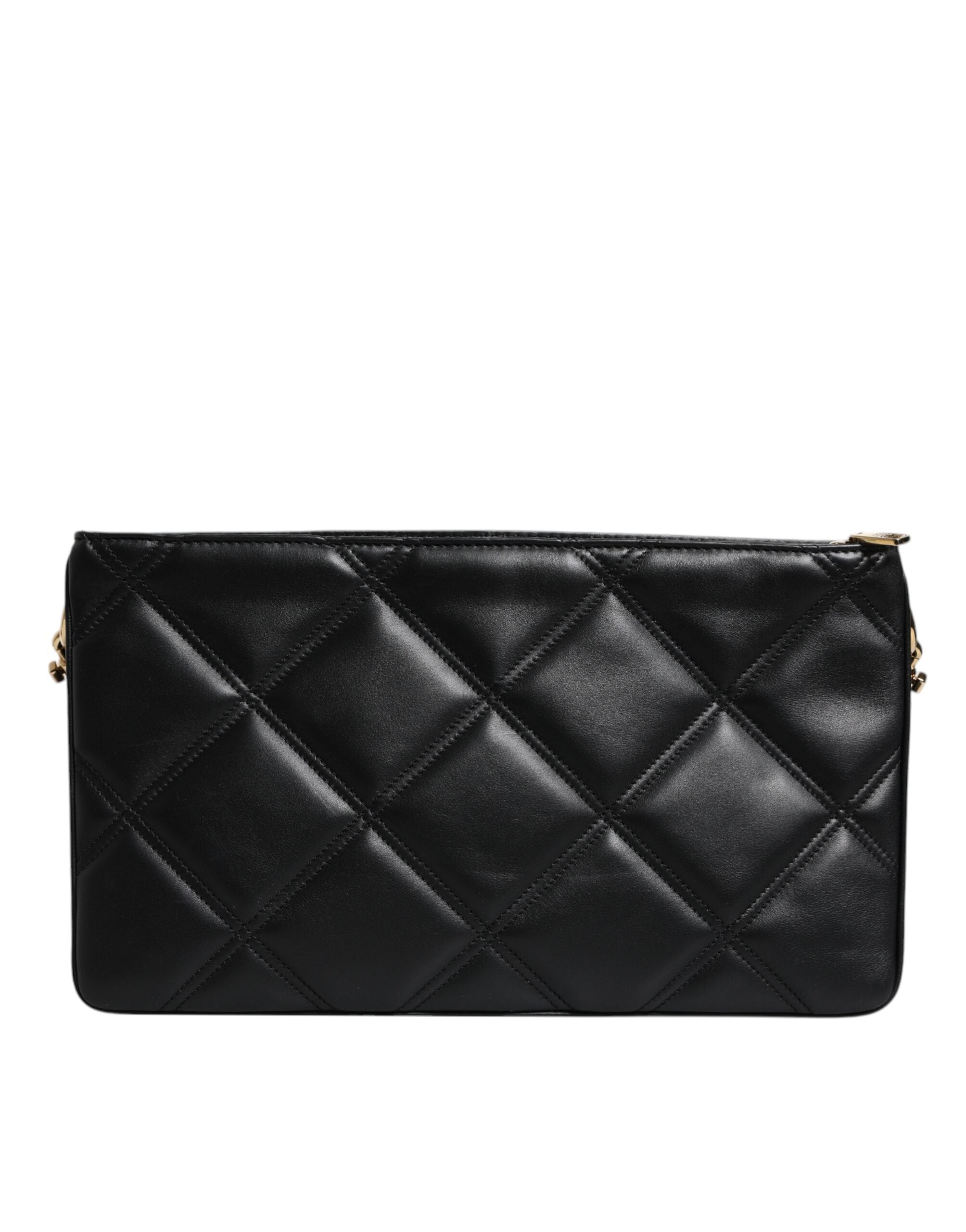 Dolce &amp; Gabbana Black Leather Crystal Embellished Logo Shoulder Bag