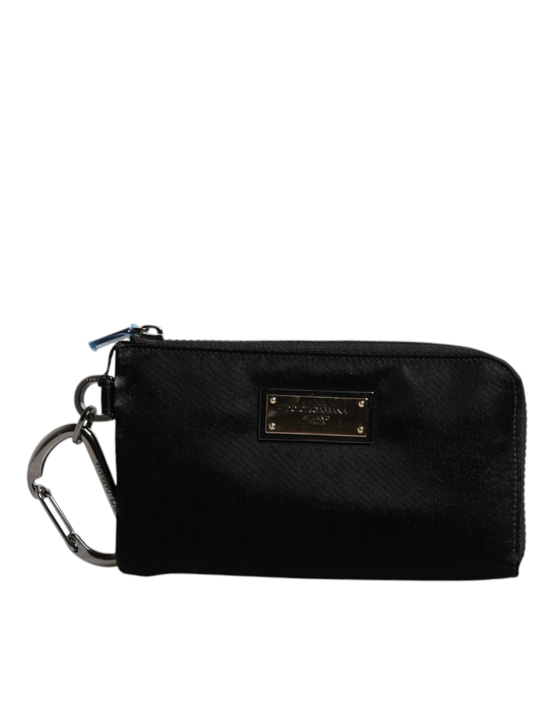 Dolce &amp;amp; Gabbana svart nylon nyckelringspåse med logotyp och plack kuvertväska