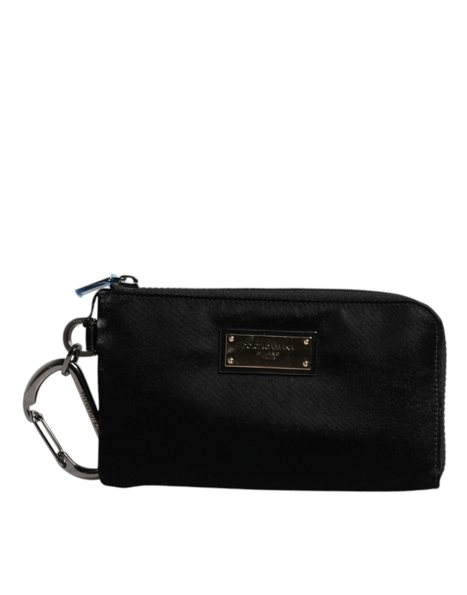 Dolce &amp; Gabbana Black Nylon Logo Plaque Keyring Pouch Clutch Bag
